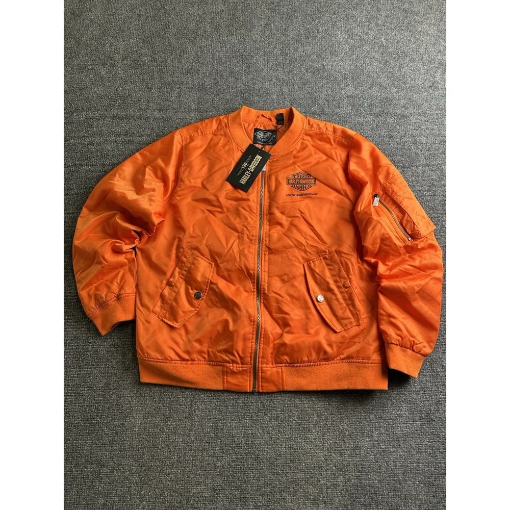 Womens 2023 Harley-Davidson 120th Anniversary Bomber Jacket Orange NWT, Size XL